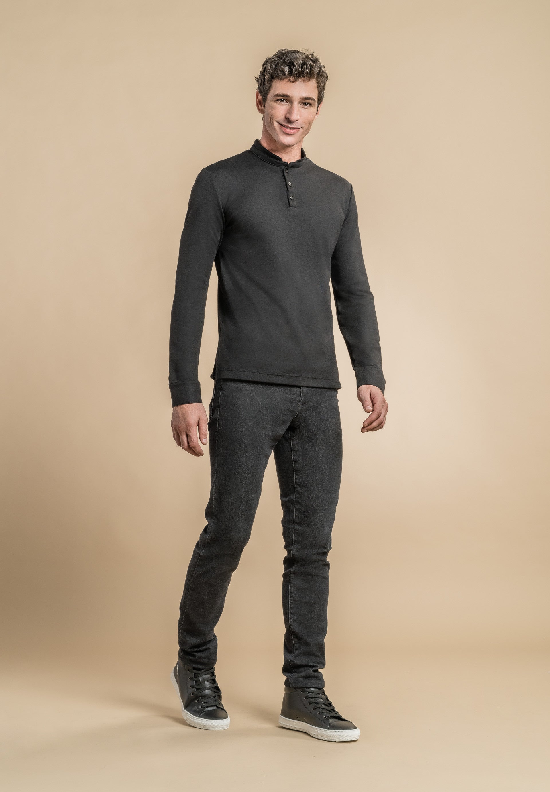 Polo manches longues - AGUA - Noir