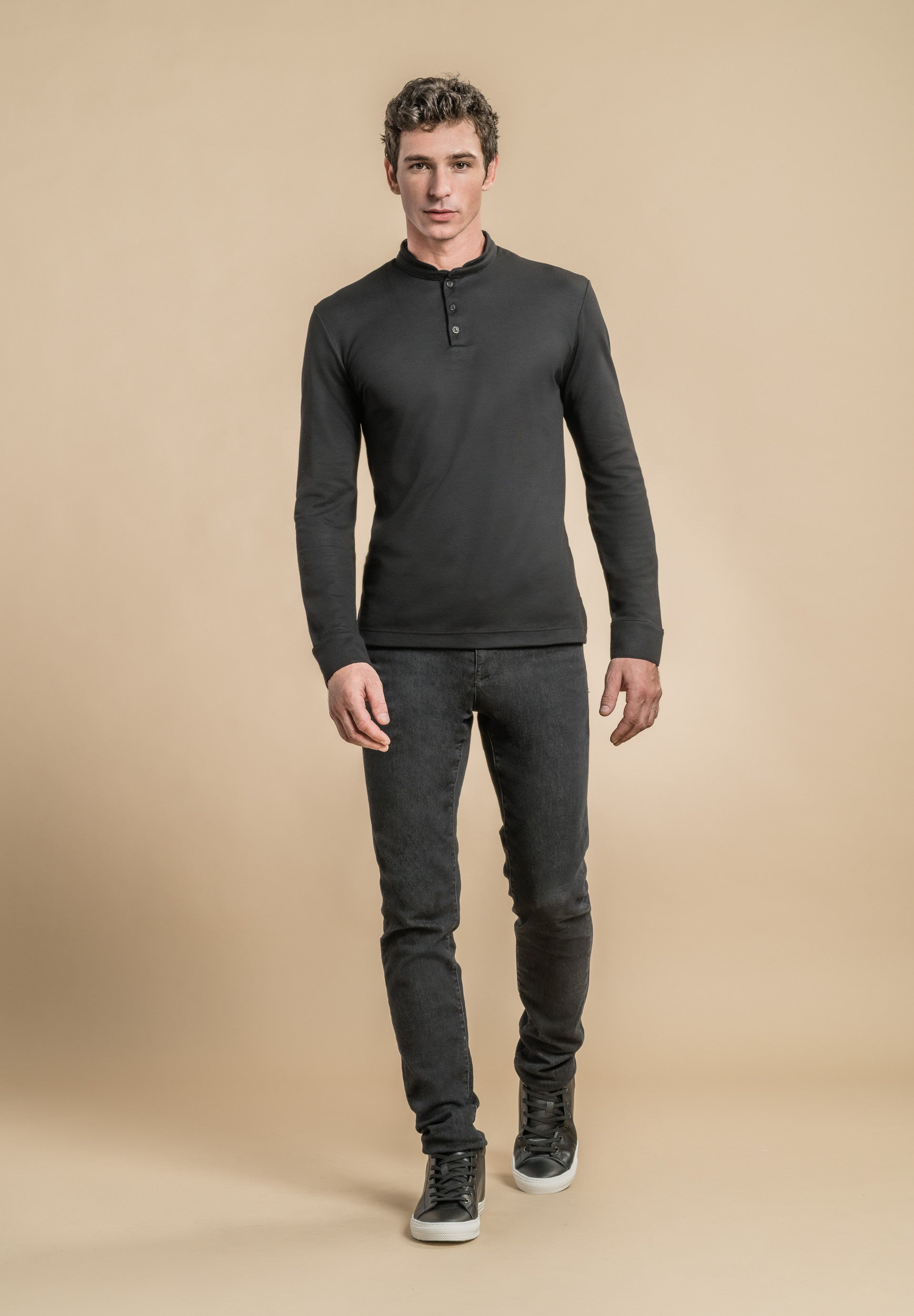 Polo manches longues - AGUA - Noir