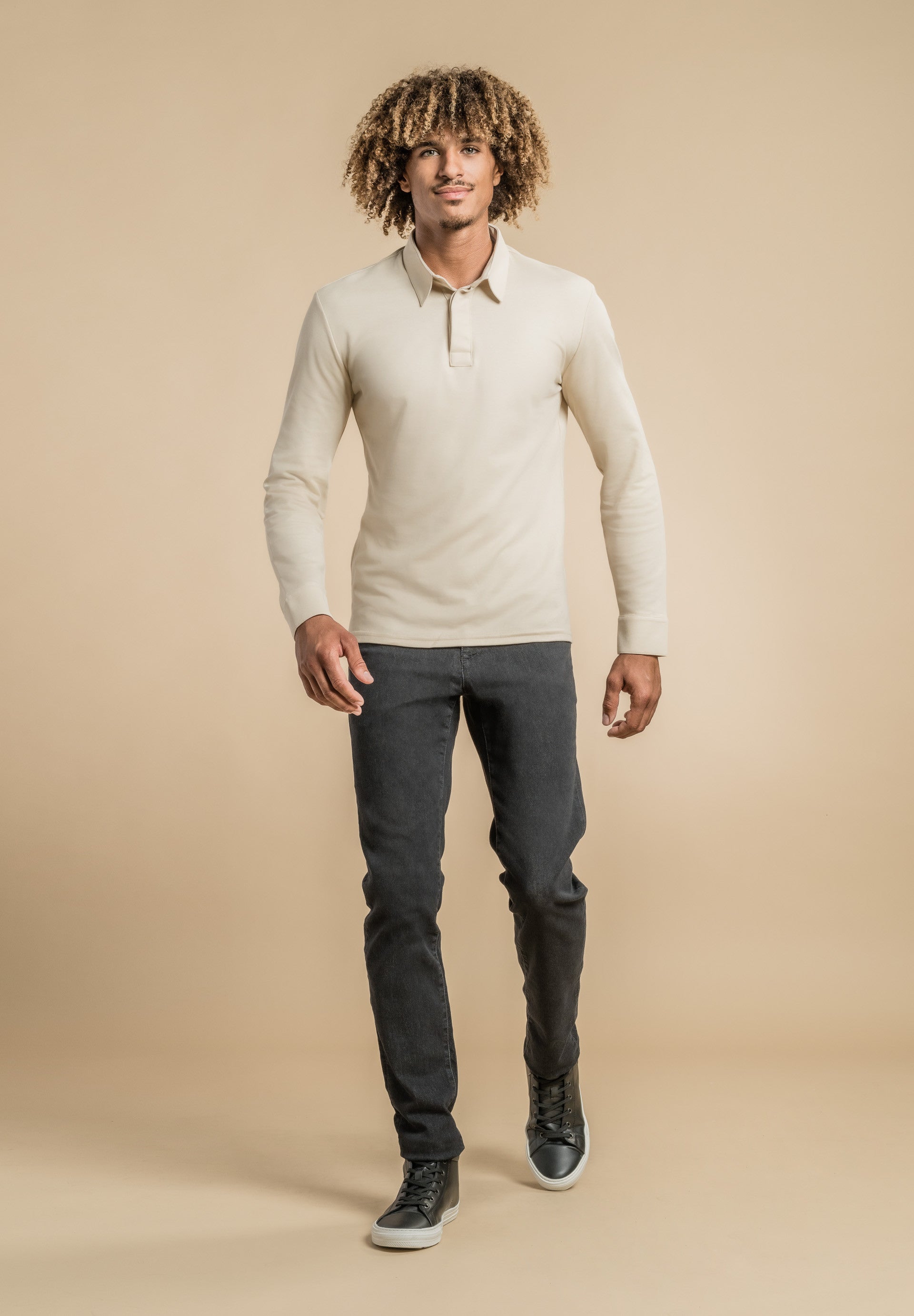 Polo manches longues - OXO - Ficelle