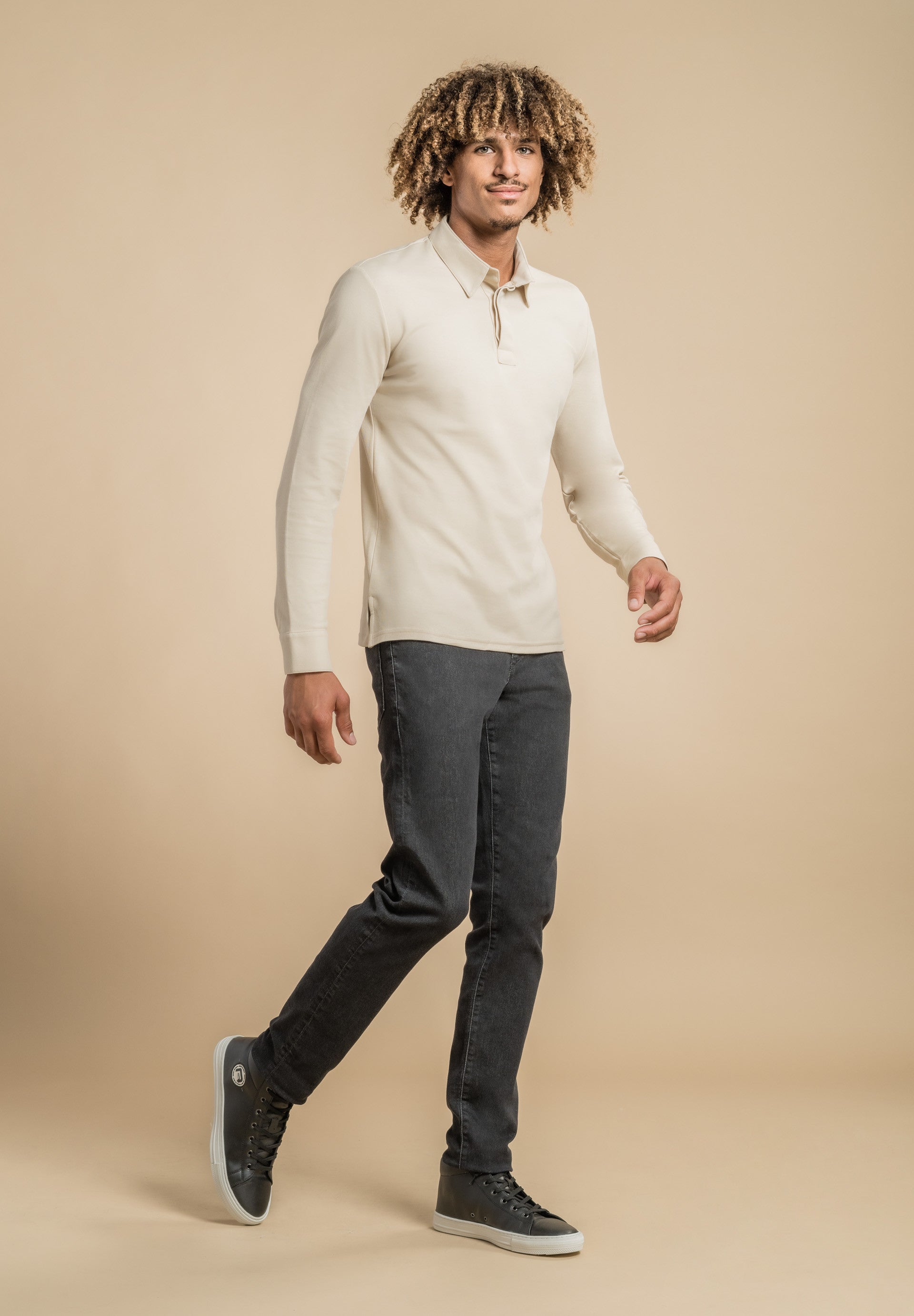 Polo manches longues - OXO - Ficelle