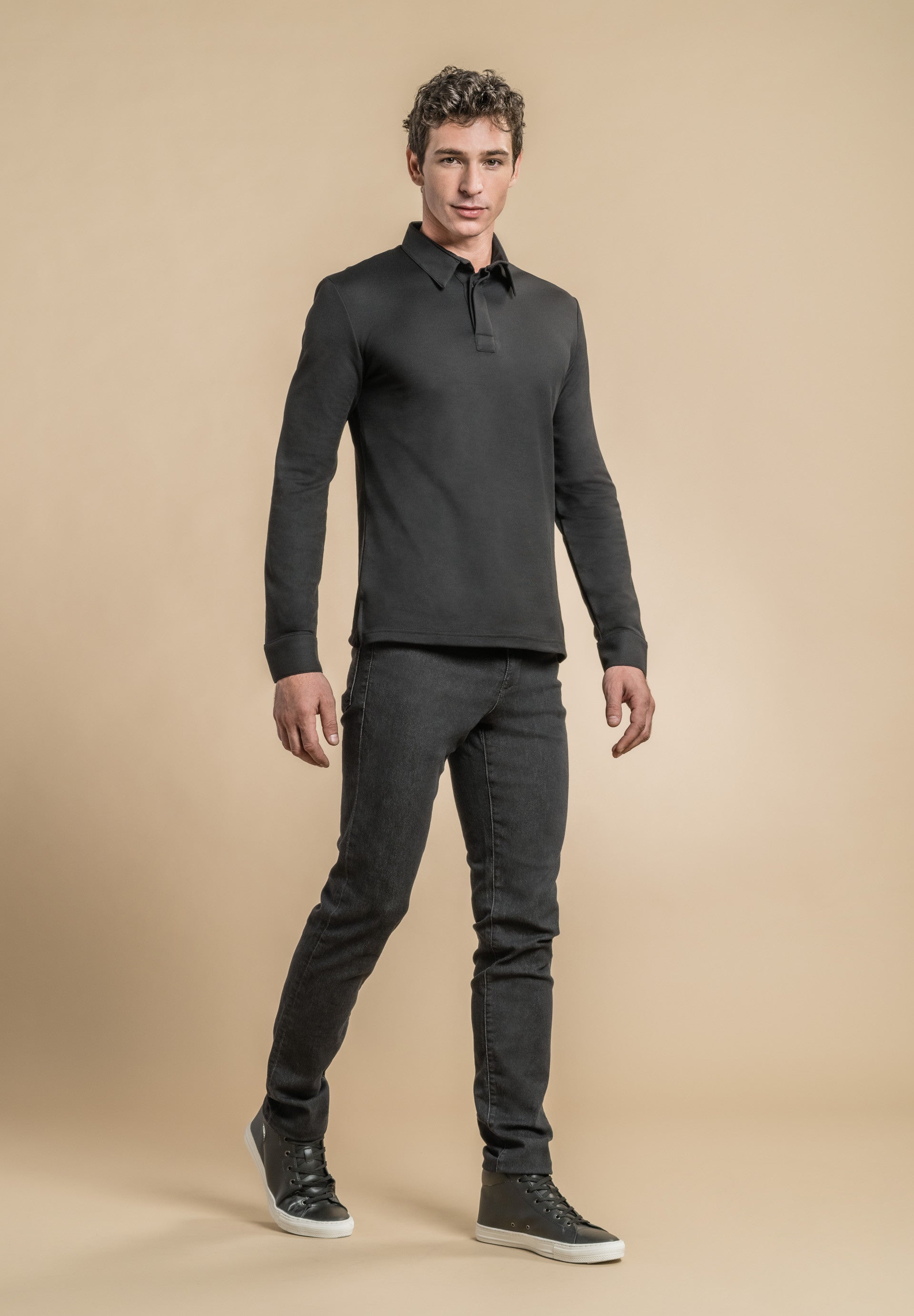 Polo manches longues - OXO - Noir
