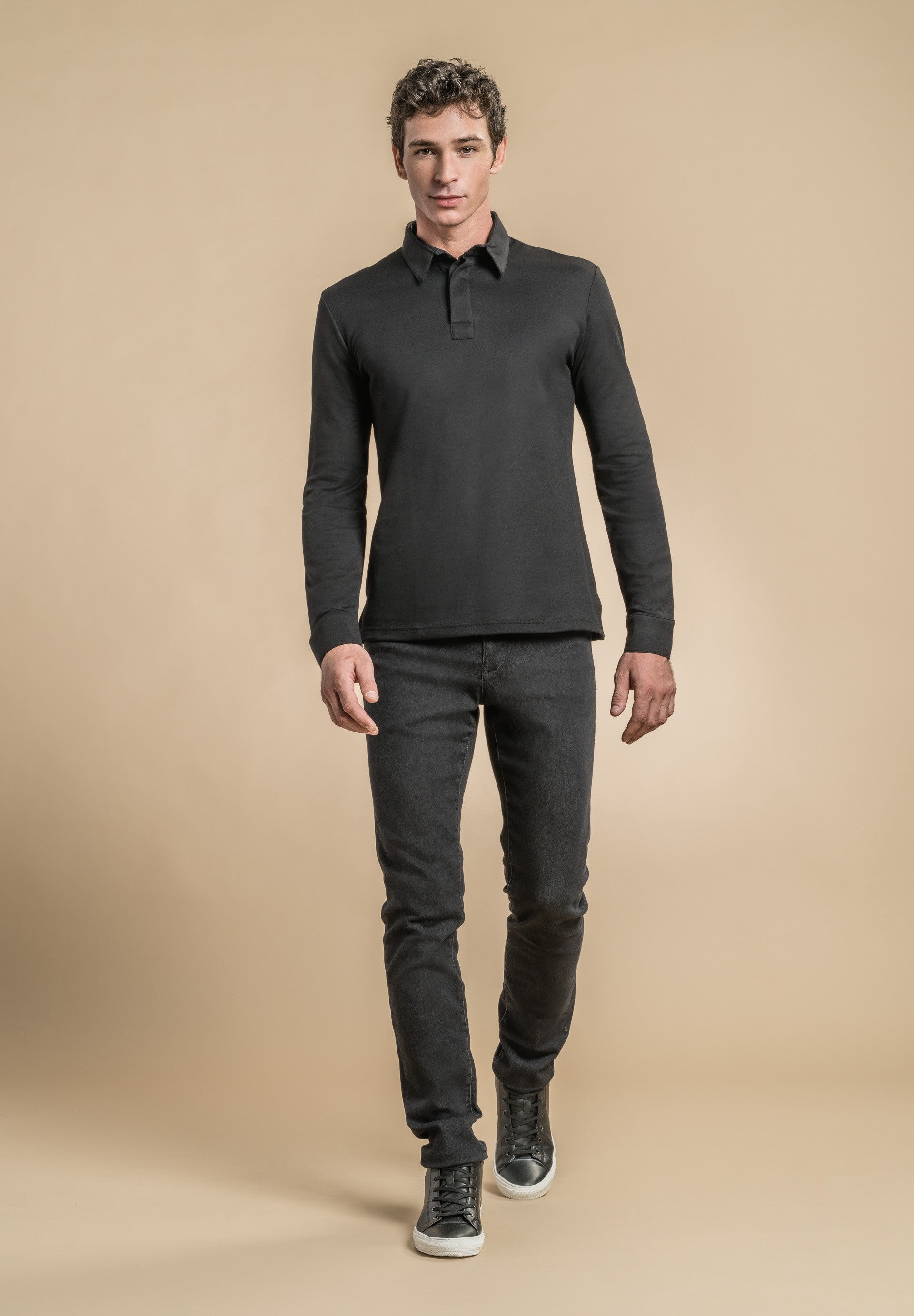Polo manches longues - OXO - Noir